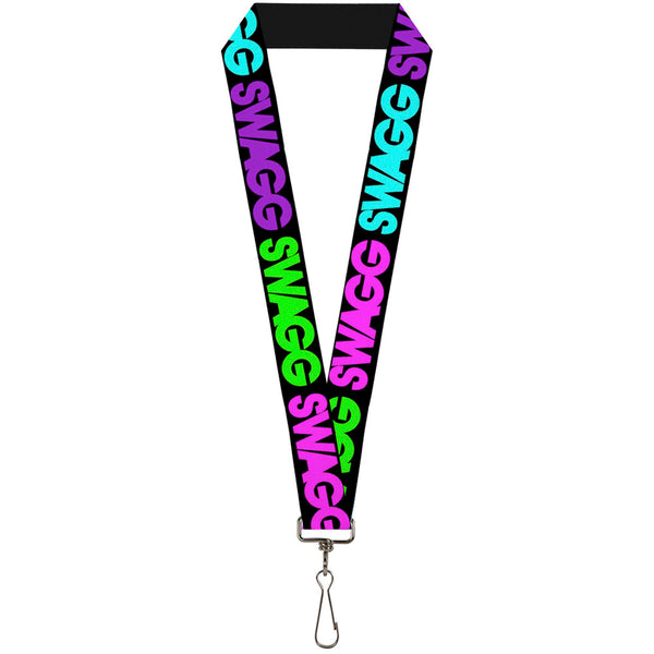 Buckle-Down Lanyard - 1.0" - SWAGG Black Hot Pink Turquoise Purple Neon Green
