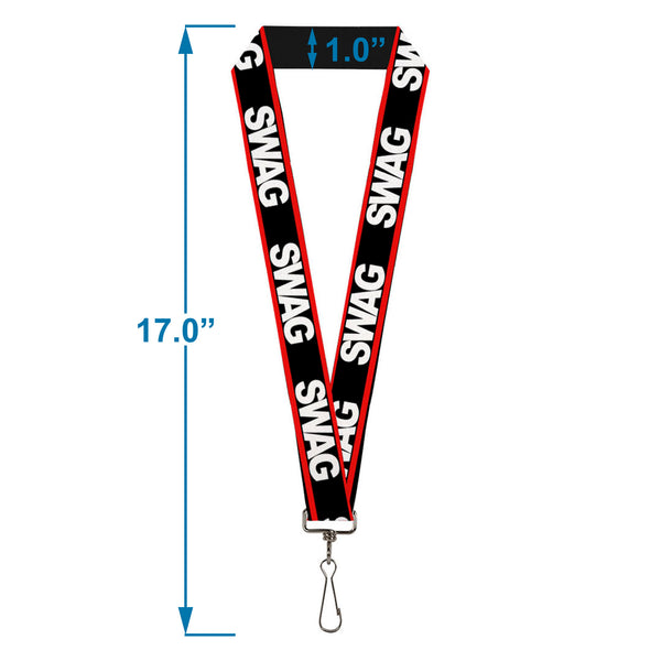 Buckle-Down Lanyard - 1.0" - SWAGG Black White Red Stripe