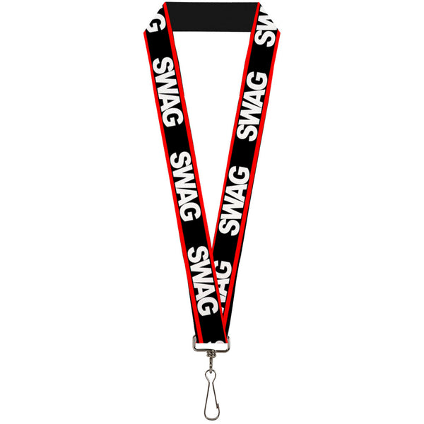 Buckle-Down Lanyard - 1.0" - SWAGG Black White Red Stripe