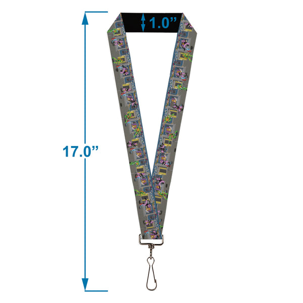 Buckle-Down Lanyard - 1.0" - Teenage Mutant Ninja Turtles Battle Purple Foot Soldier Ninja Arcade Scene Grays