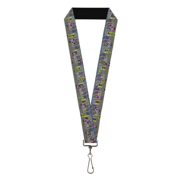 Buckle-Down Lanyard - 1.0" - Teenage Mutant Ninja Turtles Battle Purple Foot Soldier Ninja Arcade Scene Grays