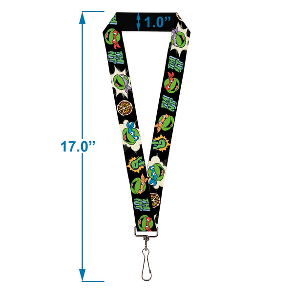 Buckle-Down Lanyard - 1.0" - Teenage Mutant Ninja Turtles Faces And Icons Black/Multi Color