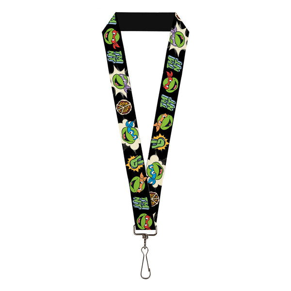 Buckle-Down Lanyard - 1.0" - Teenage Mutant Ninja Turtles Faces and Icons Black/Multi Color