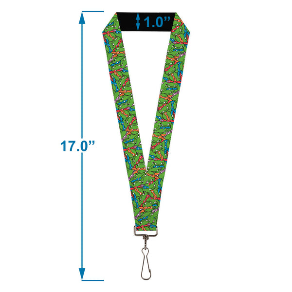 Buckle-Down Lanyard - 1.0" - Teenage Mutant Ninja Turtles Faces Stacked Green/Multi Color