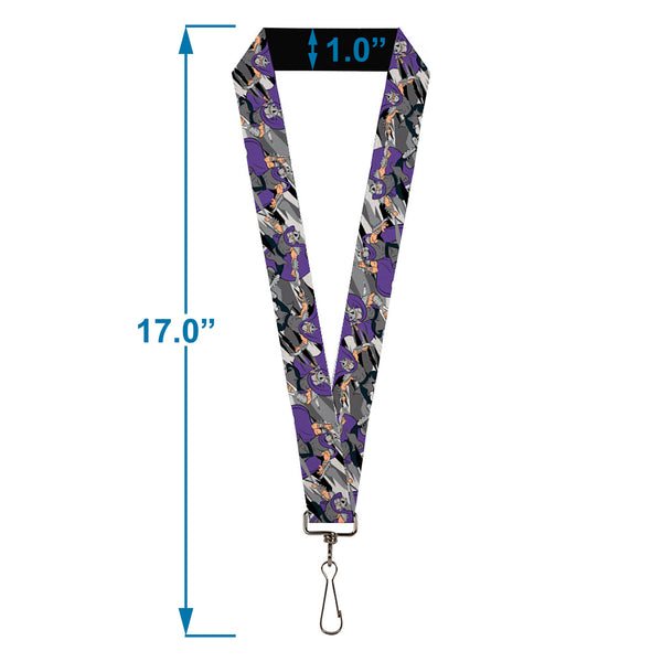 Buckle-Down Lanyard - 1.0" - Teenage Mutant Ninja Turtles Shredder Action Poses Grays/Purple