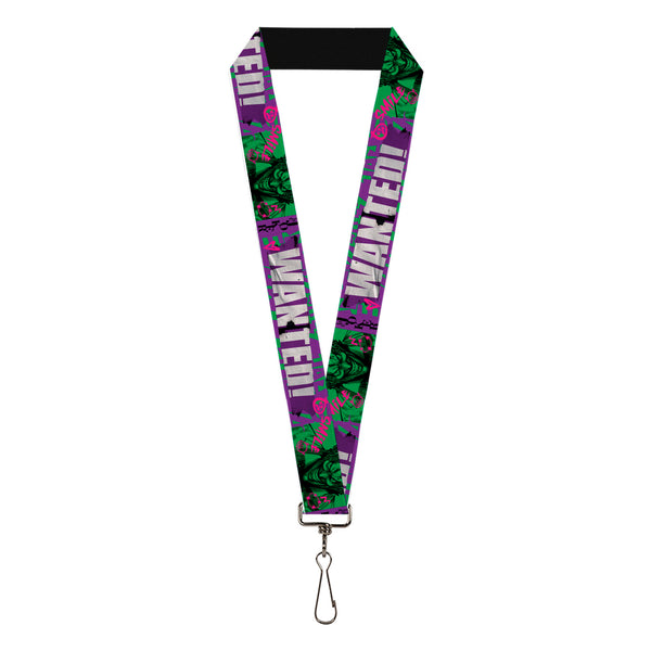 Buckle-Down Lanyard - 1.0" - THE JOKER WANTED Smiling Pose and Graffiti Purples/Greens