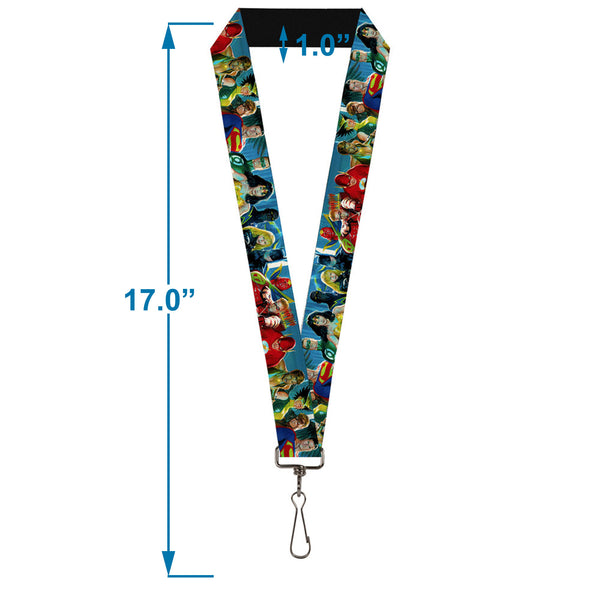Buckle-Down Lanyard - 1.0" - The Justice League 12-Superhero Group Pose Blues