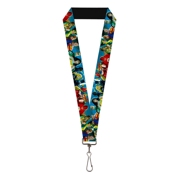 Buckle-Down Lanyard - 1.0" - The Justice League 12-Superhero Group Pose Blues
