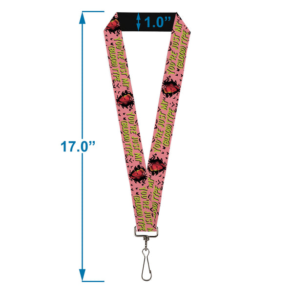 Buckle-Down Lanyard - 1.0" - The Lost Boys David Heart Icon YOU'RE JUST MY (BLOOD) TYPE Pink/Yellow