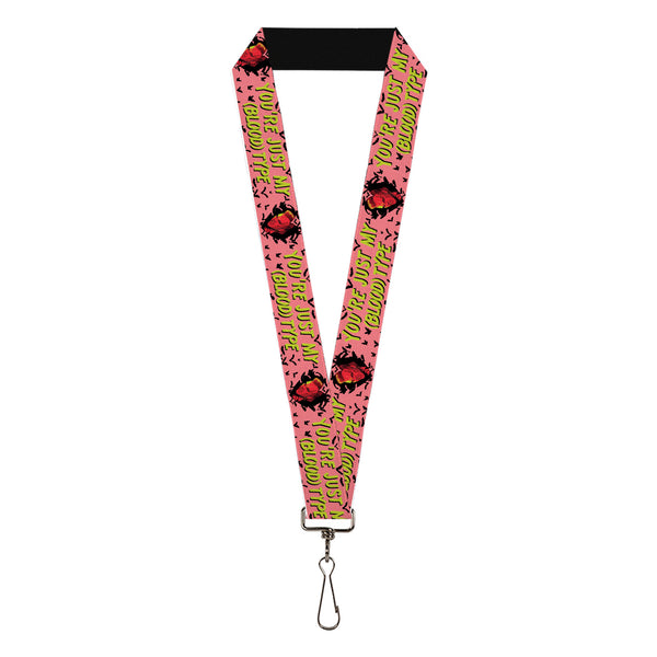 Buckle-Down Lanyard - 1.0" - The Lost Boys David Heart Icon YOU'RE JUST MY (BLOOD) TYPE Pink/Yellow