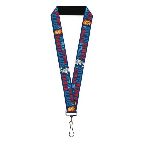 Buckle-Down Lanyard - 1.0" - THE YEAR WITHOUT A SANTA CLAUS Heat and Snow Miser Faces Blues/Reds