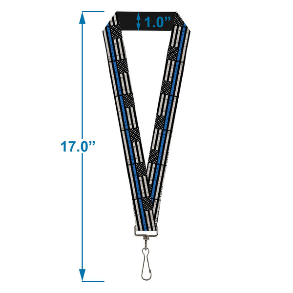 Buckle-Down Lanyard - 1.0" - Thin Blue Line Flag Weathered Black/Gray/Blue