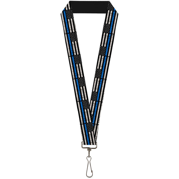 Buckle-Down Lanyard - 1.0" - Thin Blue Line Flag Weathered Black/Gray/Blue
