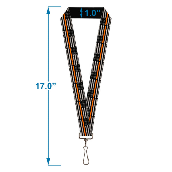 Buckle-Down Lanyard - 1.0" - Thin Orange Line Flag Weathered Black/Gray/Orange