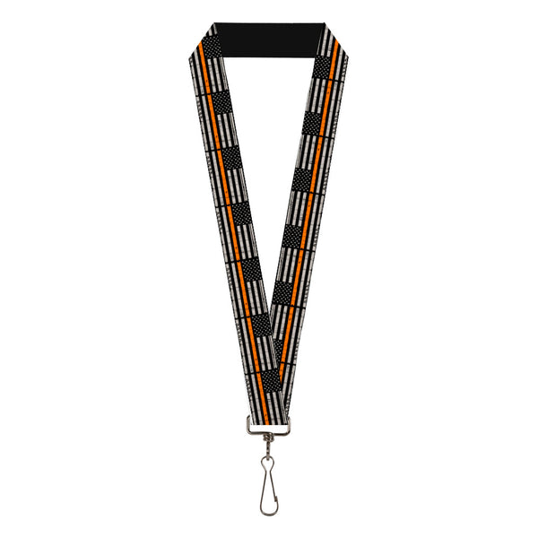 Buckle-Down Lanyard - 1.0" - Thin Orange Line Flag Weathered Black/Gray/Orange