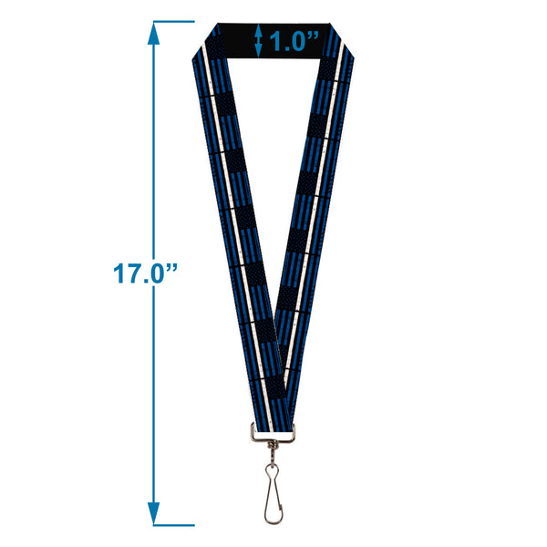 Buckle-Down Lanyard - 1.0" - Thin White Line Flag Weathered Black/Blue/White