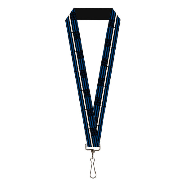 Buckle-Down Lanyard - 1.0" - Thin White Line Flag Weathered Black/Blue/White