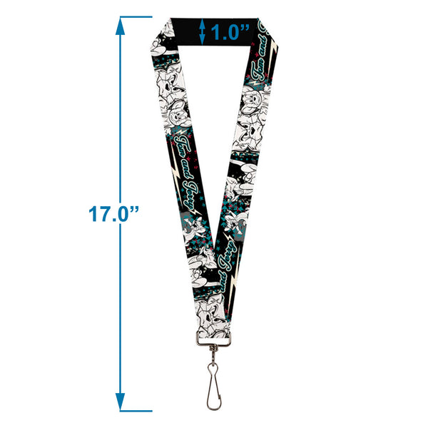 Buckle-Down Lanyard - 1.0" - TOM & JERRY Face & Pose Sketch Black White Red Blue