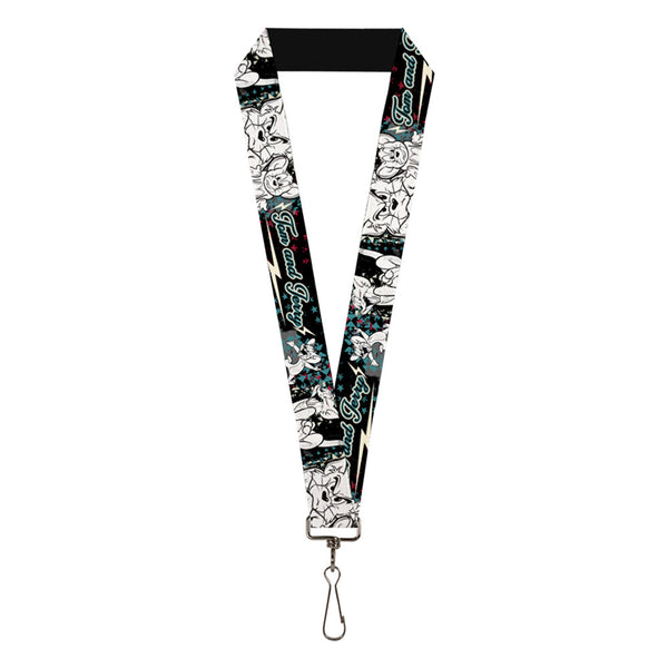 Buckle-Down Lanyard - 1.0" - TOM & JERRY Face & Pose Sketch Black White Red Blue