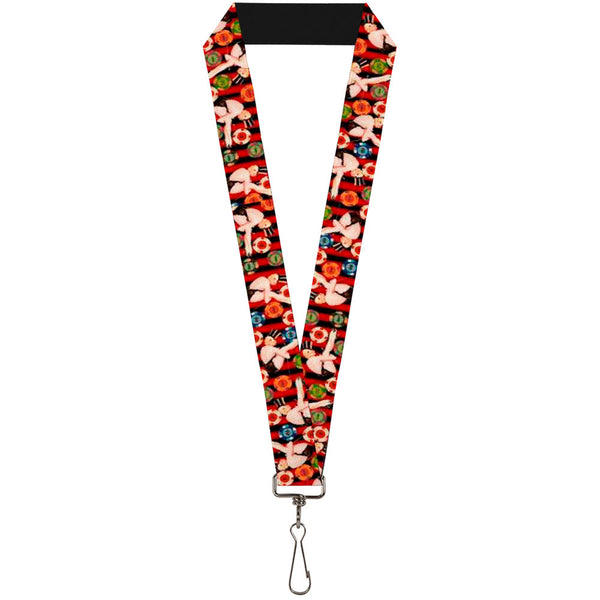 Buckle-Down Lanyard - 1.0" - Top Hat Pin Up Girl Poker Chips Vertical Stripes Red Black