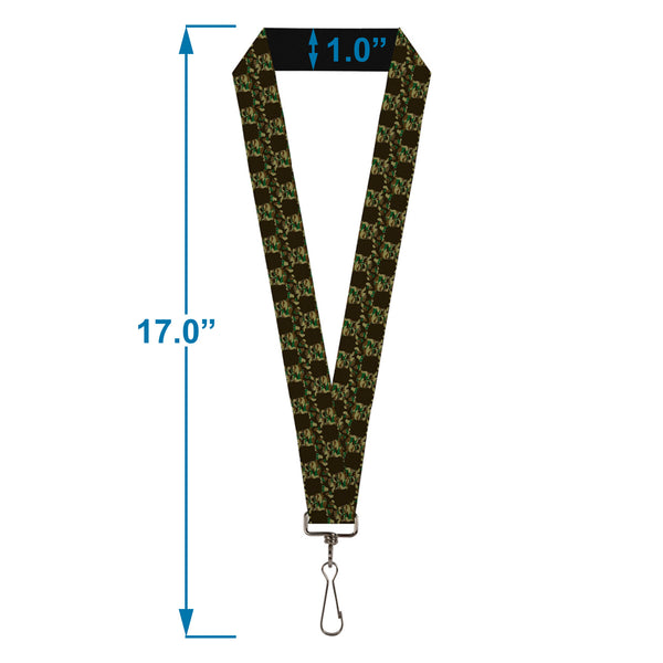 Buckle-Down Lanyard - 1.0" - Top Skulls Black Camo Olive