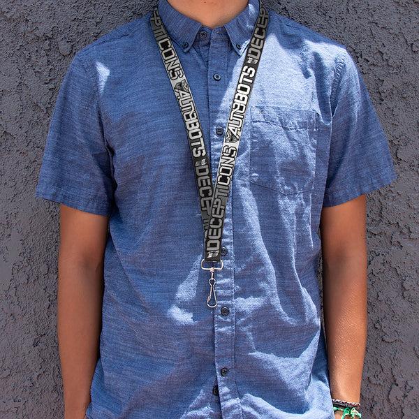 Buckle-Down Lanyard - 1.0" - Transformers AUTOBOTS DECEPTICONS Shield And Text Grays/Black/White