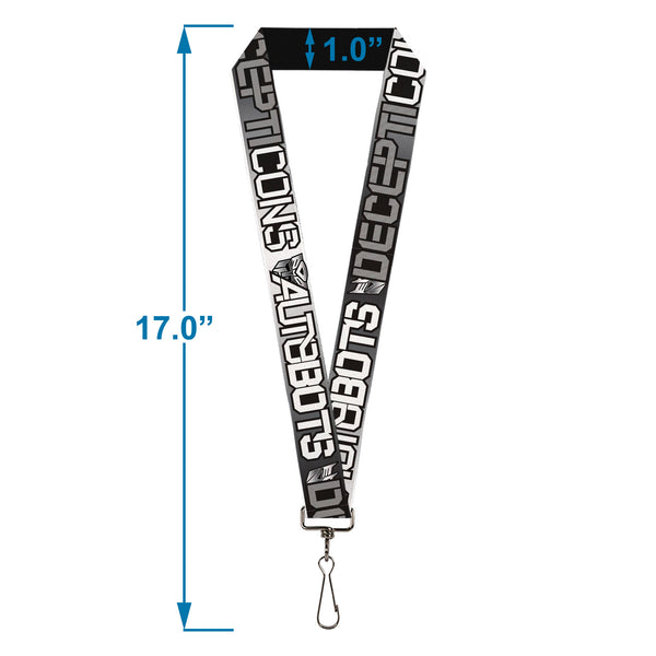 Buckle-Down Lanyard - 1.0" - Transformers AUTOBOTS DECEPTICONS Shield And Text Grays/Black/White