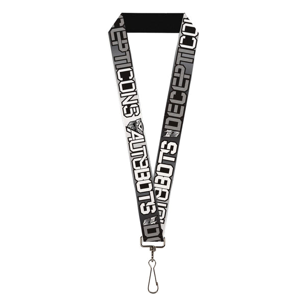 Buckle-Down Lanyard - 1.0" - Transformers AUTOBOTS DECEPTICONS Shield and Text Grays/Black/White
