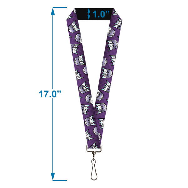 Buckle-Down Lanyard - 1.0" - Transformers Decepticons Icon Scattered Grids Purples