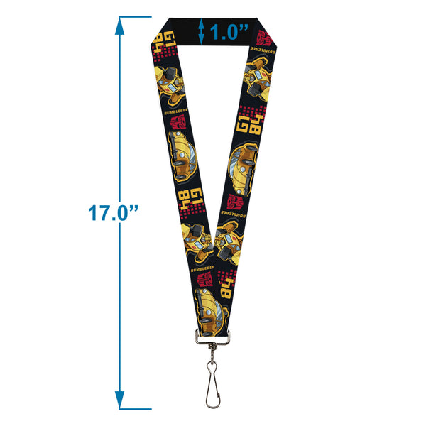 Buckle-Down Lanyard - 1.0" - Transformers Generations BUMBLEBEE G1 84 Poses Autobot Icon Black/Yellows/Red