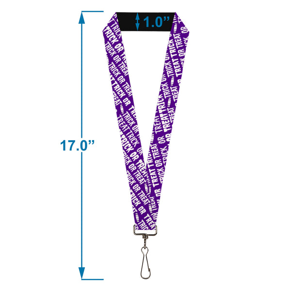 Buckle-Down Lanyard - 1.0" - TRICK OR TREAT Text Collage Purple/White