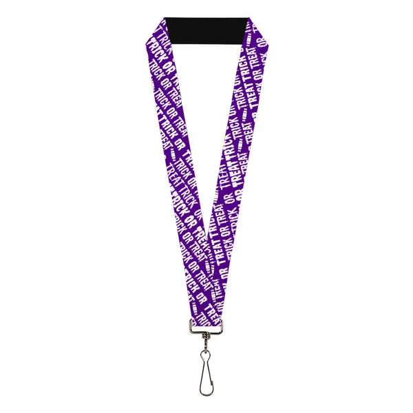 Buckle-Down Lanyard - 1.0" - TRICK OR TREAT Text Collage Purple/White