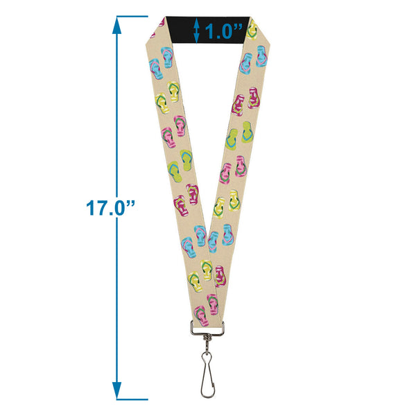Buckle-Down Lanyard - 1.0" - Tropical Flip Flops Tan Multi Color