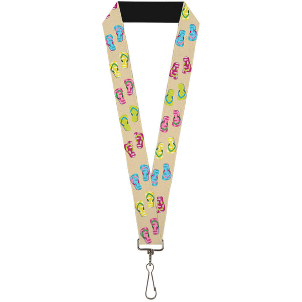 Buckle-Down Lanyard - 1.0" - Tropical Flip Flops Tan Multi Color