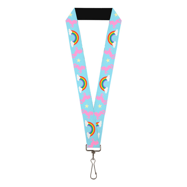 Buckle-Down Lanyard - 1.0" - Unicorns Rainbow Star Baby Blue Pink Yellow