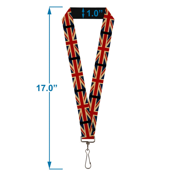 Buckle-Down Lanyard - 1.0" - United Kingdom Flags Vintage Black