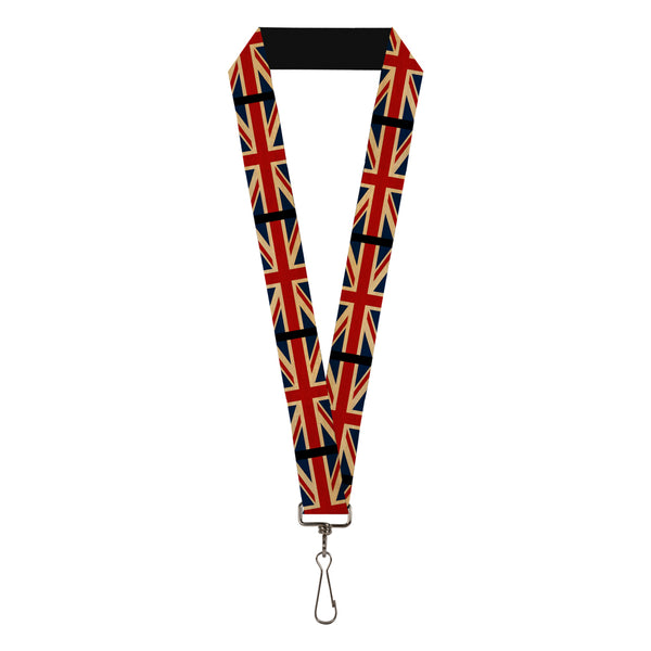 Buckle-Down Lanyard - 1.0" - United Kingdom Flags Vintage Black