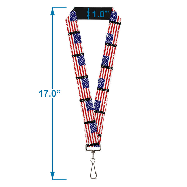Buckle-Down Lanyard - 1.0" - United States Flags Weathered Black