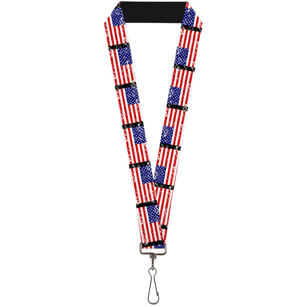 Buckle-Down Lanyard - 1.0" - United States Flags Weathered Black