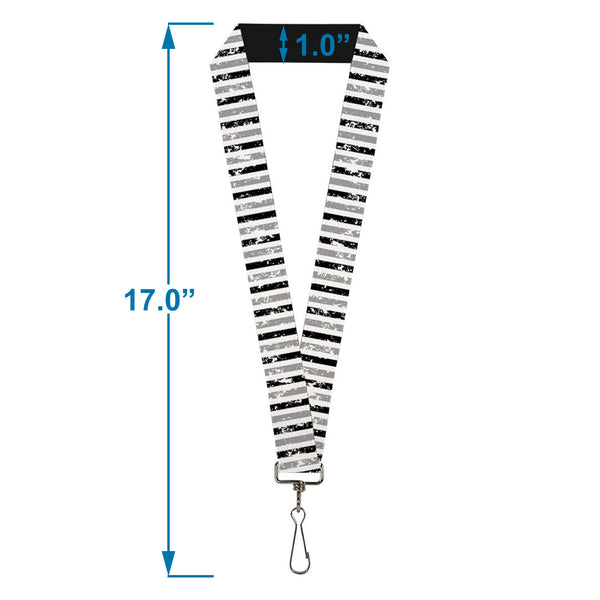 Buckle-Down Lanyard - 1.0" - Vertical Stripes White Black Gray