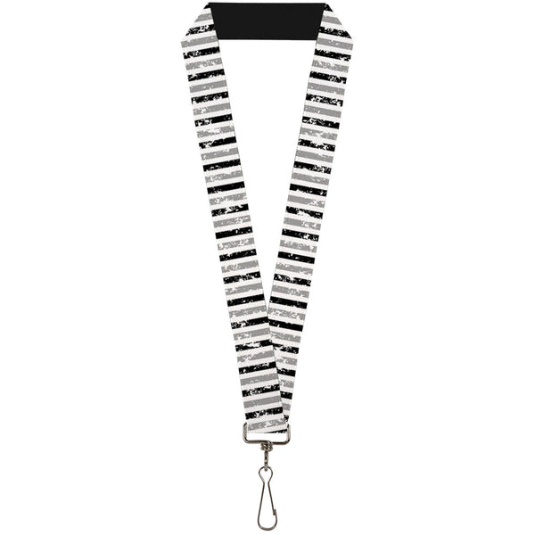 Buckle-Down Lanyard - 1.0" - Vertical Stripes White Black Gray