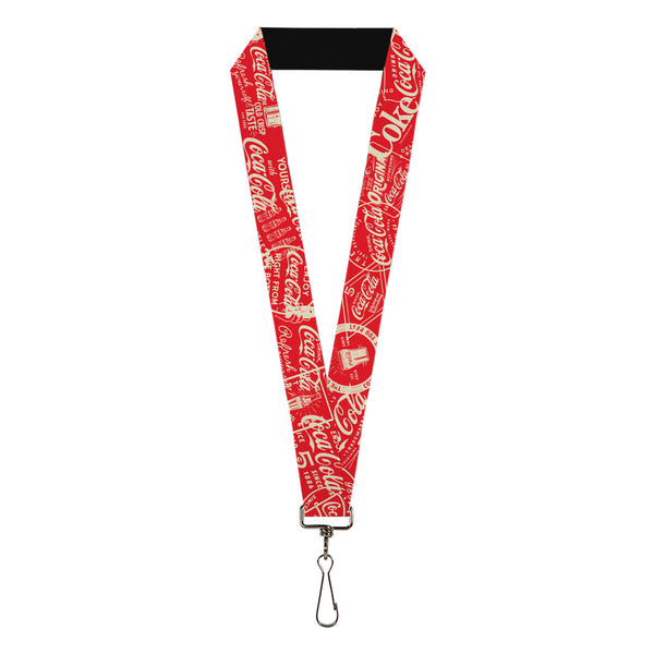 Buckle-Down Lanyard - 1.0" - Vintage Coca-Cola Coke Icons and Ad Logos Red/White