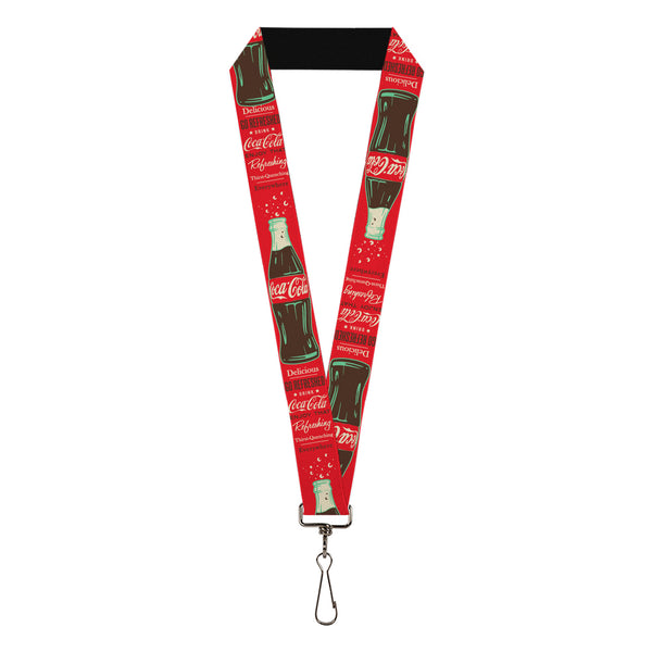 Buckle-Down Lanyard - 1.0" - Vintage Coca-Cola DELICIOUS GO REFRESHED Typography and Bottle Red/Brown/White