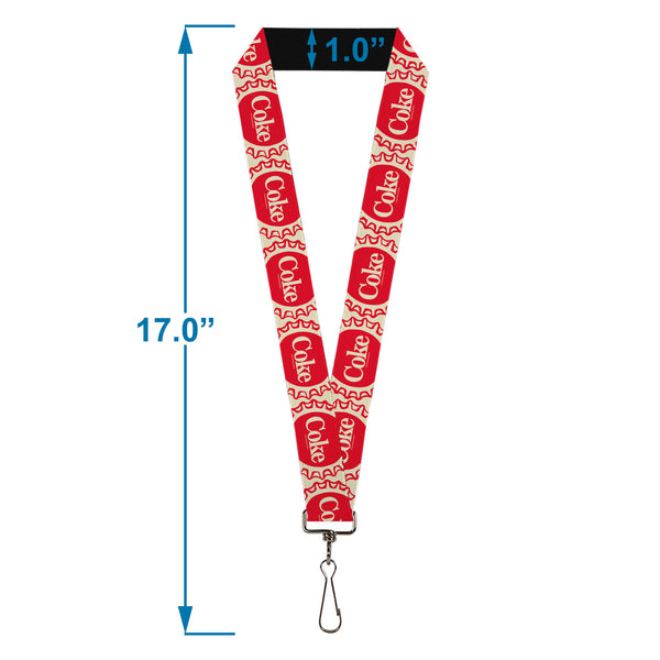 Buckle-Down Lanyard - 1.0" - Vintage COKE Bottle Caps White/Red