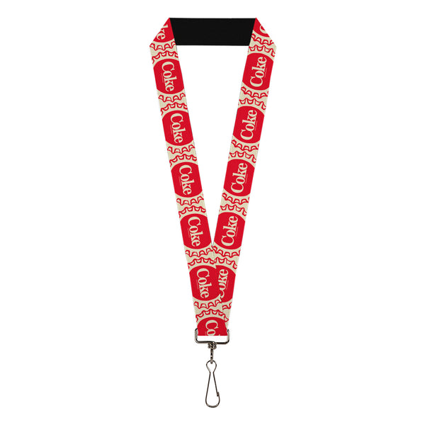 Buckle-Down Lanyard - 1.0" - Vintage COKE Bottle Caps White/Red