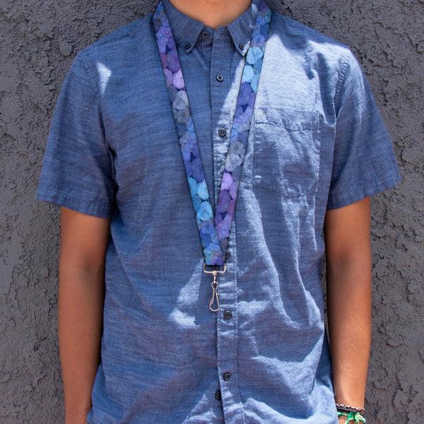 Buckle-Down Lanyard - 1.0" - Vivid Floral Collage3 Blues Purples