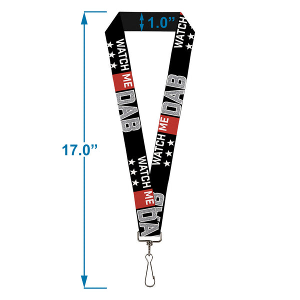 Buckle-Down Lanyard - 1.0" - WATCH ME DAB Stars Black Red White Crackle Gray