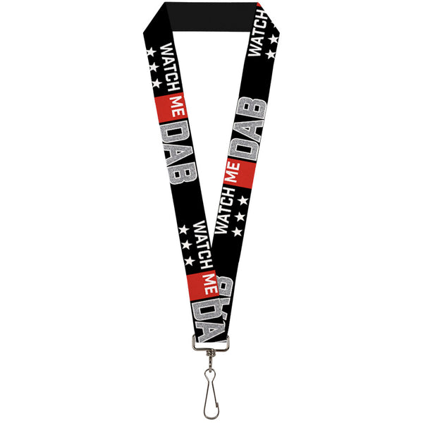 Buckle-Down Lanyard - 1.0" - WATCH ME DAB Stars Black Red White Crackle Gray