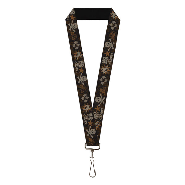 Buckle-Down Lanyard - 1.0" - Western NO GUTS NO GLORY Skull and Crossbones Browns Gray