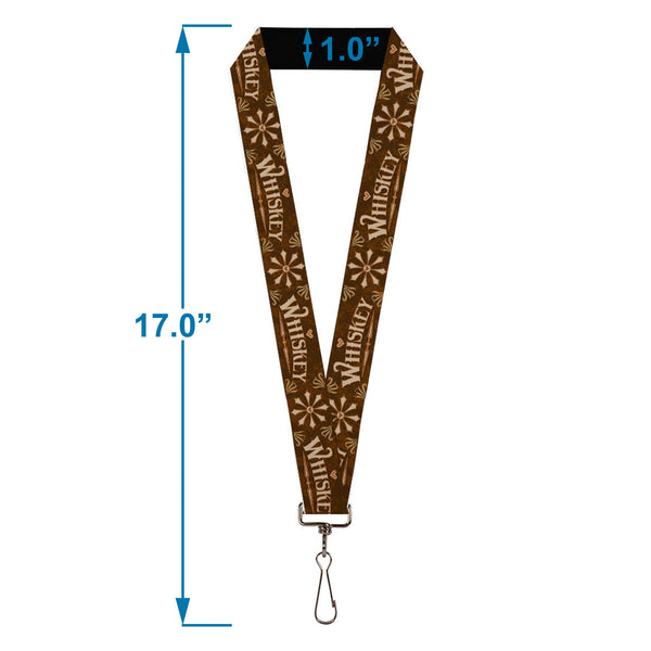 Buckle-Down Lanyard - 1.0" - Western WHISKEY Heart Repeat Browns Tan